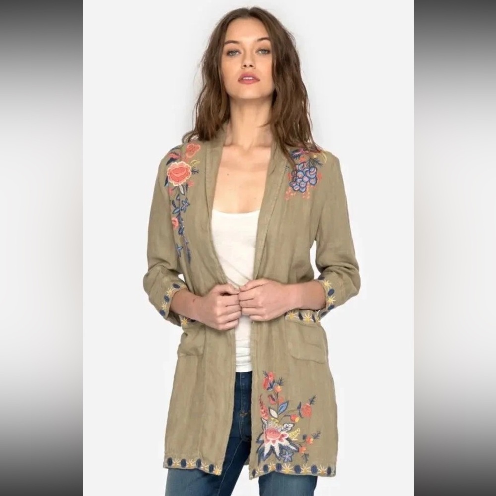 Johnny Was Tiwa Embroidered Heavy Linen Coat